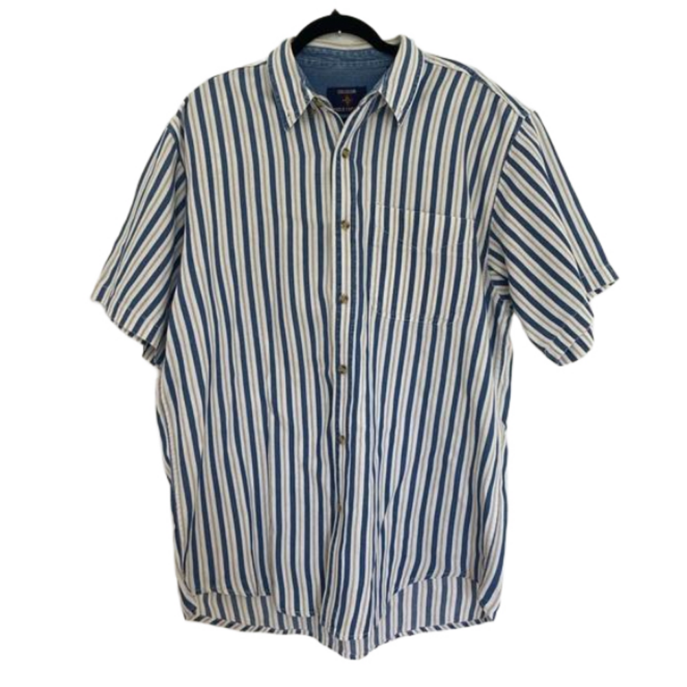 COLISEUM WORLD EXPLORER Vintage Men’s Striped 100% Cotton Button Down SS top L